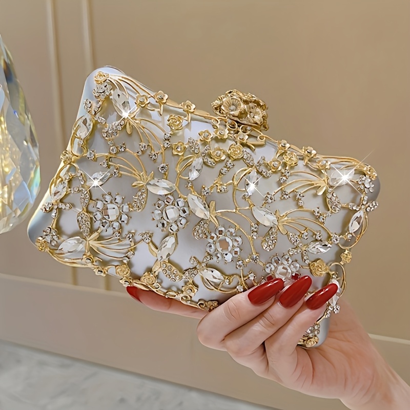 Hollow-Out Diamond-Studded Evening Bag Women'S Banquet Bag Exquisite Floral  Formal Clutch Bag * Dress Evening Bag Party Vintage Small Bag Adult  Ceremony Ball Small Bag