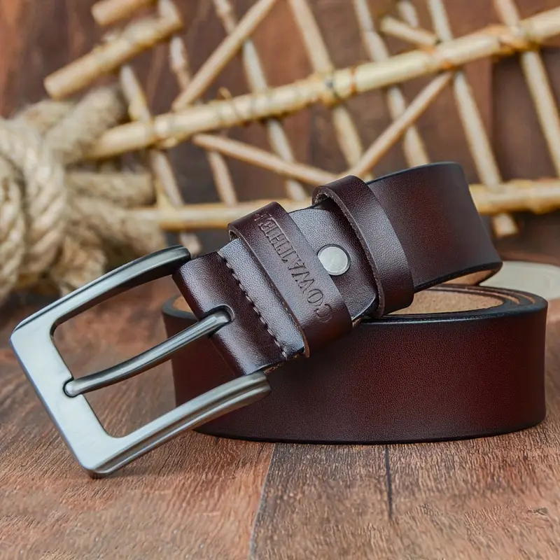 faixa masculina - couro de segunda , café, fivela vintage minimalista, uso diário e formal - xf002, acessório durável, design , construção resistente, profissional, vestuário de escritório detalhes 1