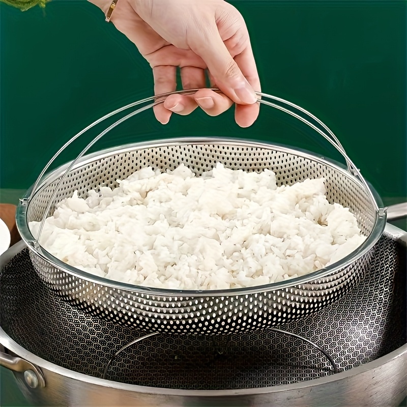 1pc Steamer Basket for Cooking Steam tray, Kitchen Food Strainer Basket, Large Capacity with Handle, Vegetable Steamer, Rice Washing Basket, Versatile Food Steaming Rack for Rice Dumplings Vegetables and More Ideal for  .