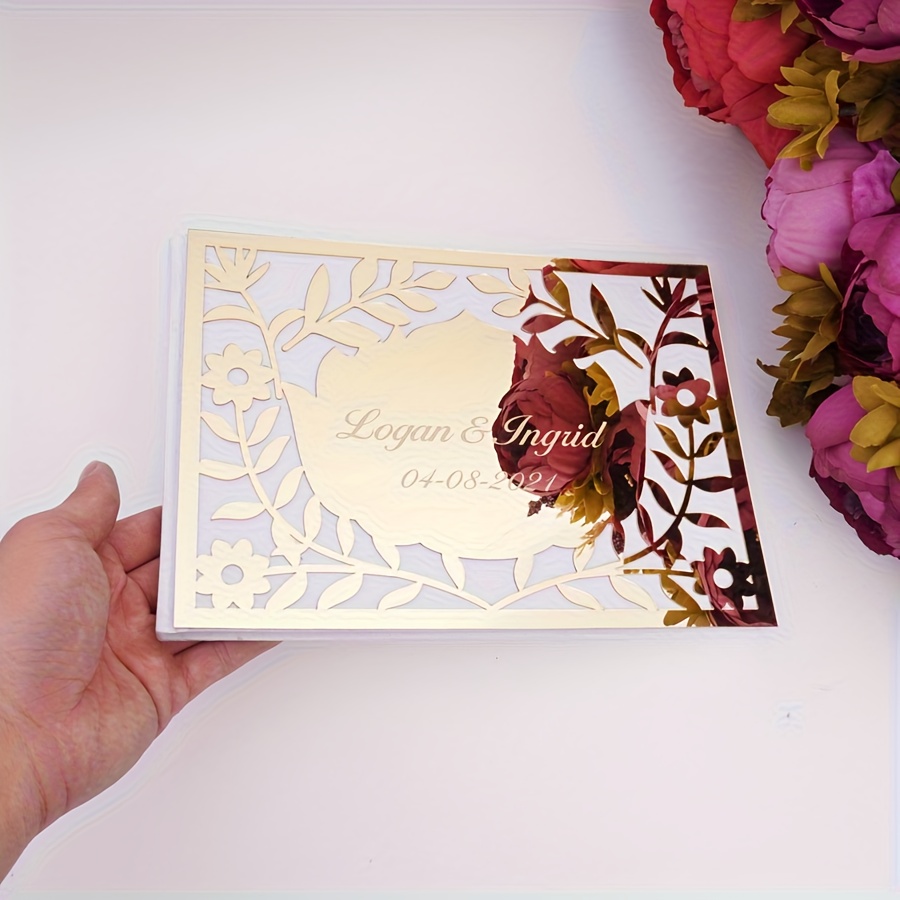 TEMU Couverture de acrylique Feuilles intérieures blanches Livre de mariage 'or personnalisé Cadeaux d'anniversaire de mariage