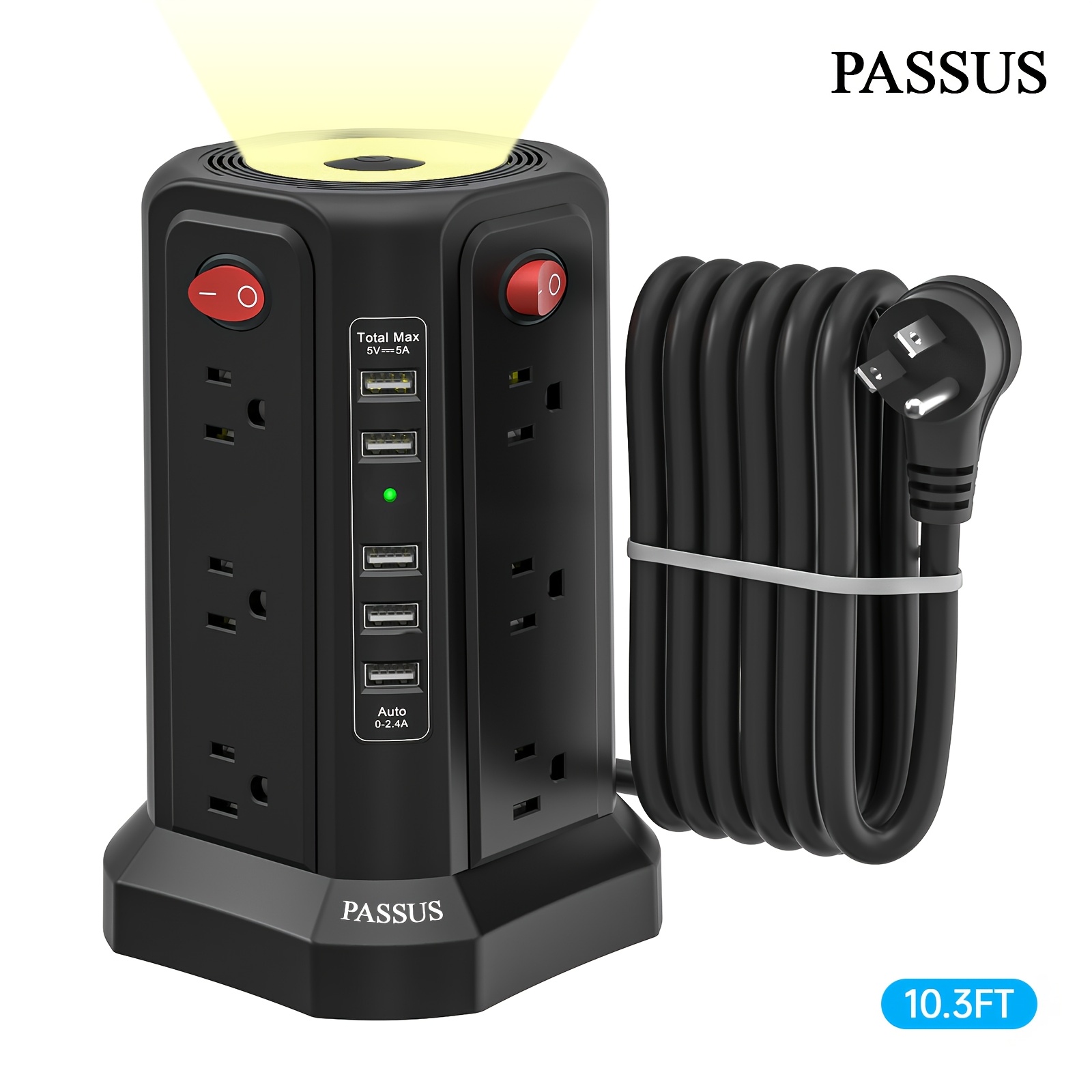 TEMU 10ft/6ft Extension Cord With Multiple Outlets, 17in 1 Protector, Power Board With Usb Ports, 5 Usb Interfaces, Pd18w/20w Fast Charging, With A