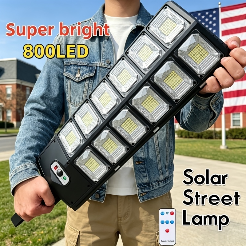 TEMU Solar Street Lights, 800 Leds, 9000k Led Solar Outdoor Lights, Solar-powered, Solar Pathway Lights For Commercial Use, Dusk-to-dawn Operation,