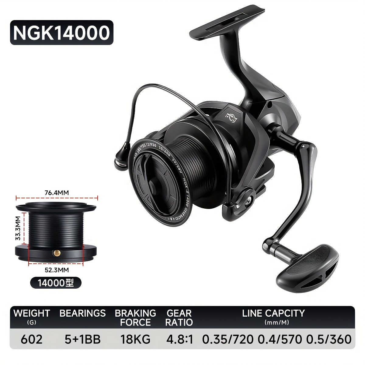 TEMU Haut Ton Black Large Reel, Fishing Reel, Fishing Gear
