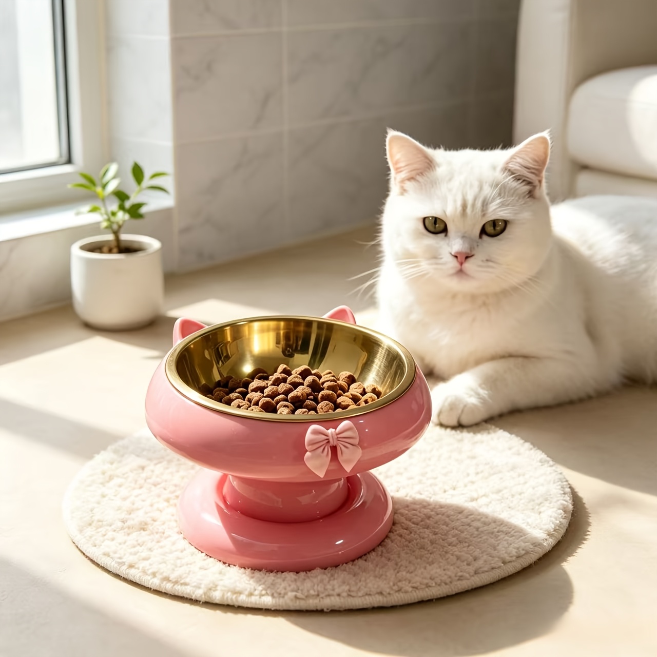 TEMU Golden Stainless Steel Large-capacity Cat Bowl, Cat Food Bowl, Rice Bowl, Water Bowl, Cervical Spine-protecting Cat Food Dish, Stainless Bowl,