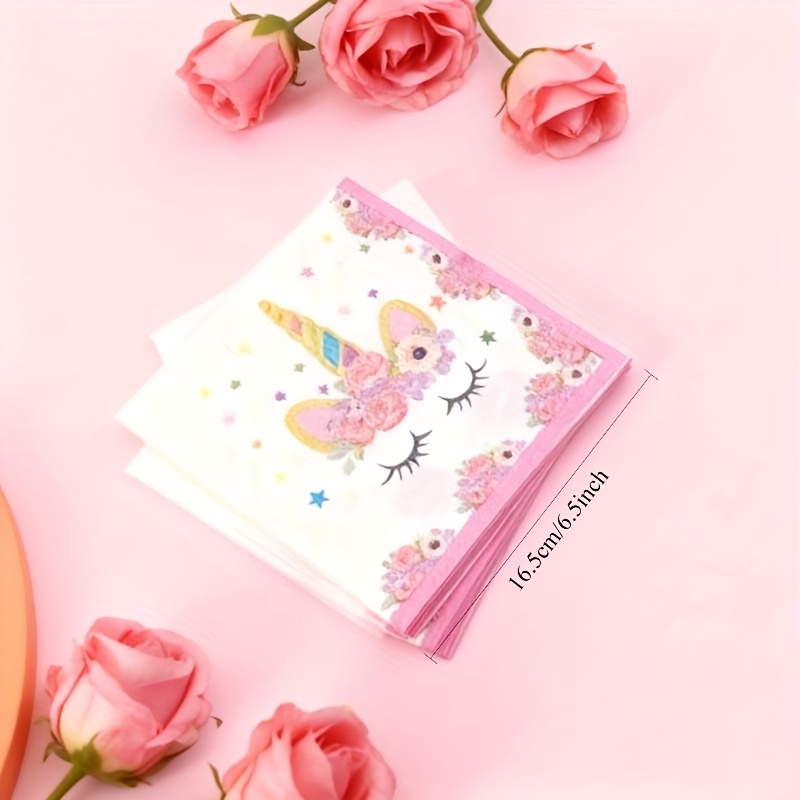 E-shop 10/20/40/60/80/100er-Packung Rosa Einhorn Party Themen Einweg-Papierhandtücher | 2-lagig Viskose, Geeignet für verschiedene Themenpartys und den