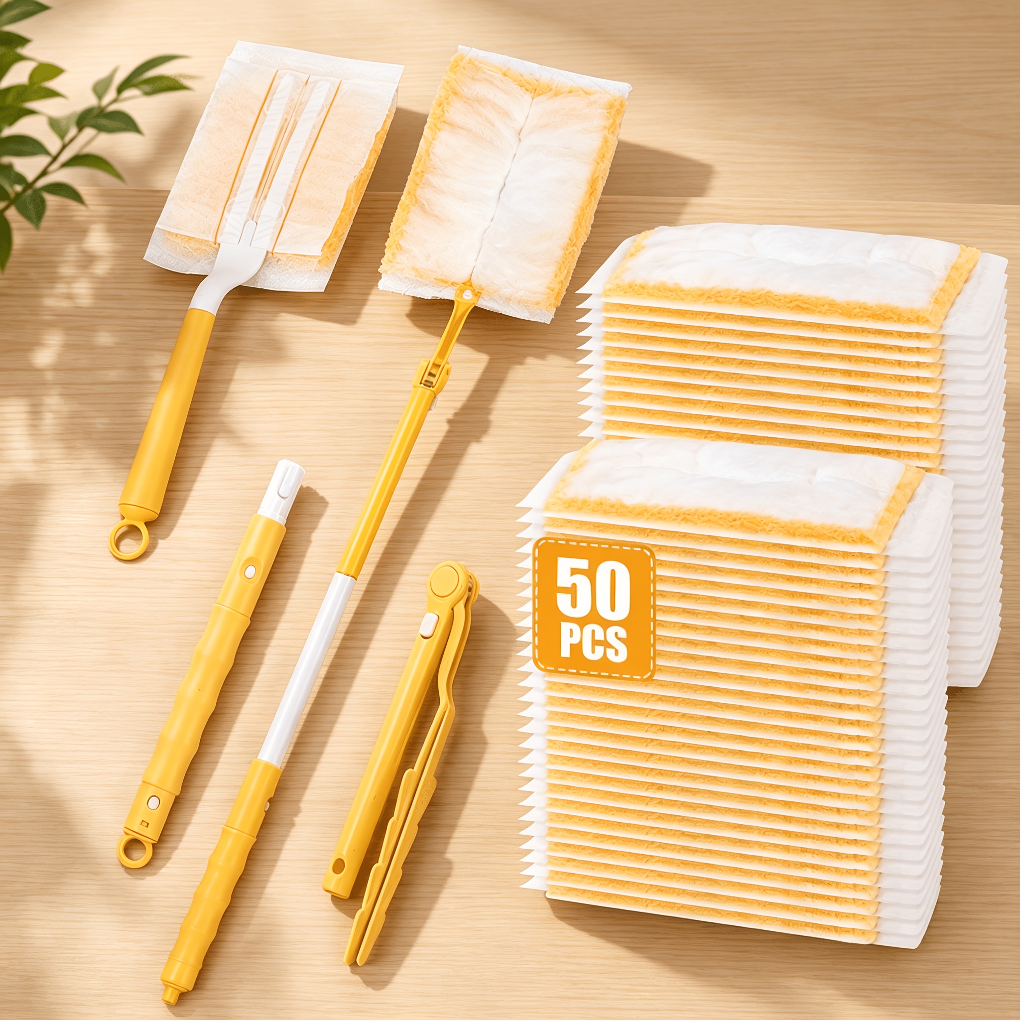 Image of 52pcs Retractable Duster Set, Disposable Duster Replacement Paper, Household Crevice Dust Cleaning Duster, Electrostatic Dust Brush