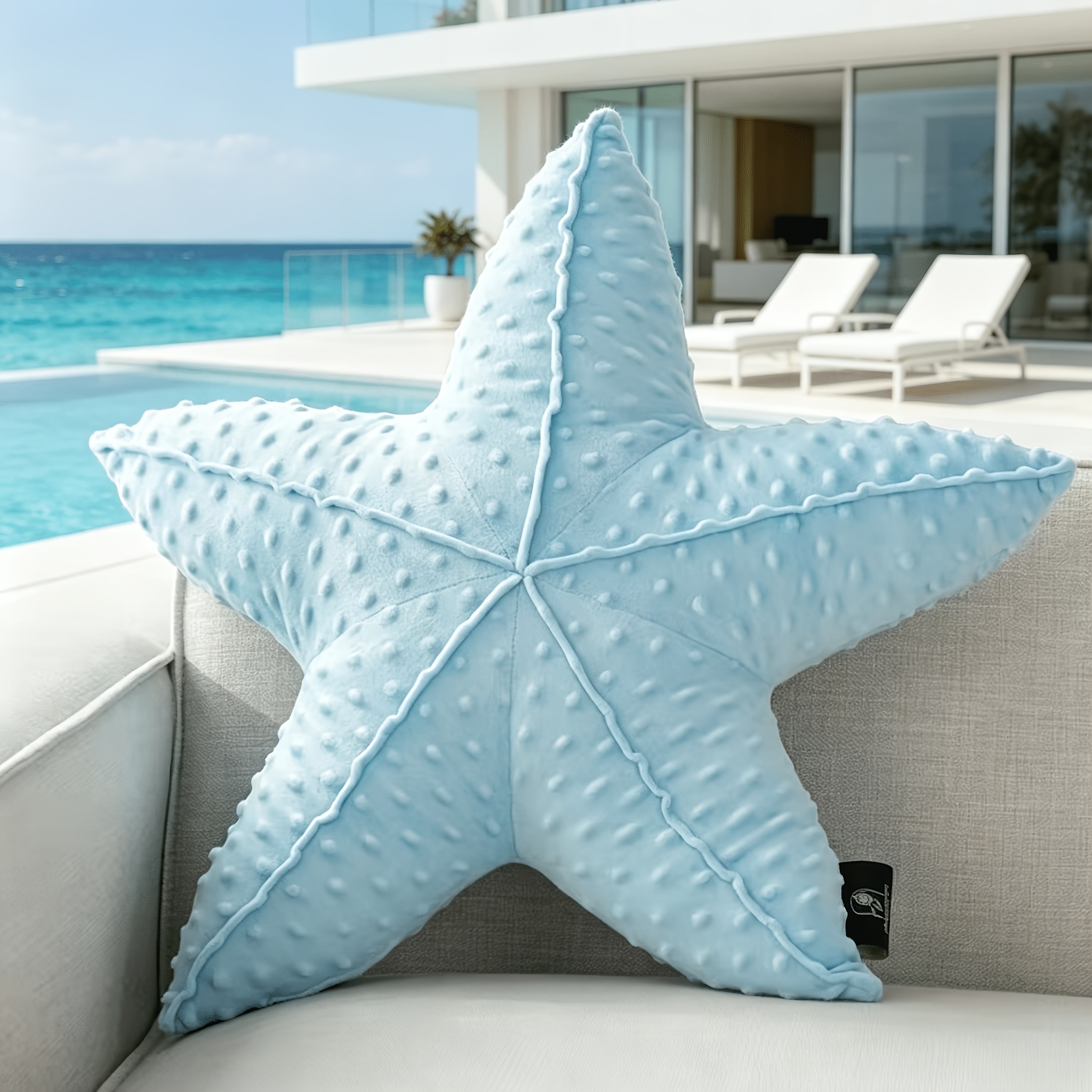 1pc Starfish Shaped Velvet Throw Pillow, Ocean Series Creative Decorative Cushion Pillow, 20.5 X 20.5 Inch