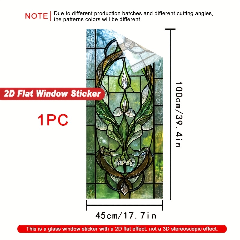 TEMU 2d Flat - 2d Flat - 1pc 2d Flat Vertical Window Sticker Floral Pvc Adhesive Window Trim, Removable And Reusable. 17.71 X 39.37 Inches, Suitable