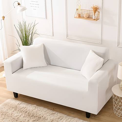 item picture 1pc fiber fabric solid color sofa cover with anti slip fixing rod