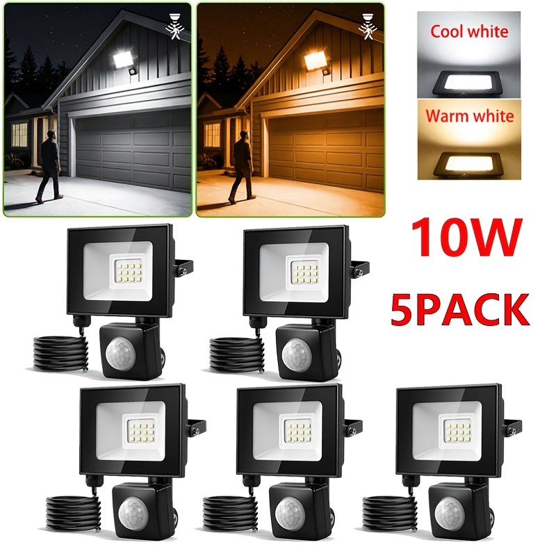 5-Pack 10W LED Flood Light with PIR Motion Sensor