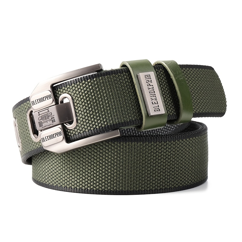 Cinturón de nailon para hombre de 1 pieza con hebilla, cinturilla de mezclilla de lona multiusos de dos tonos para exteriores, moda para entrenamiento y estilo juvenil