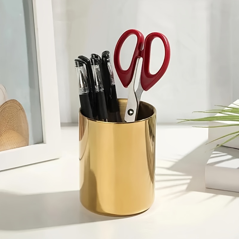 

Porte-Stylo en Acier Inoxydable de Construction en Ton Doré - Design Élégant et pour de Bureau | Idéal pour la Décoration de & du Bureau | Rangement pour Stylos, Ciseaux,