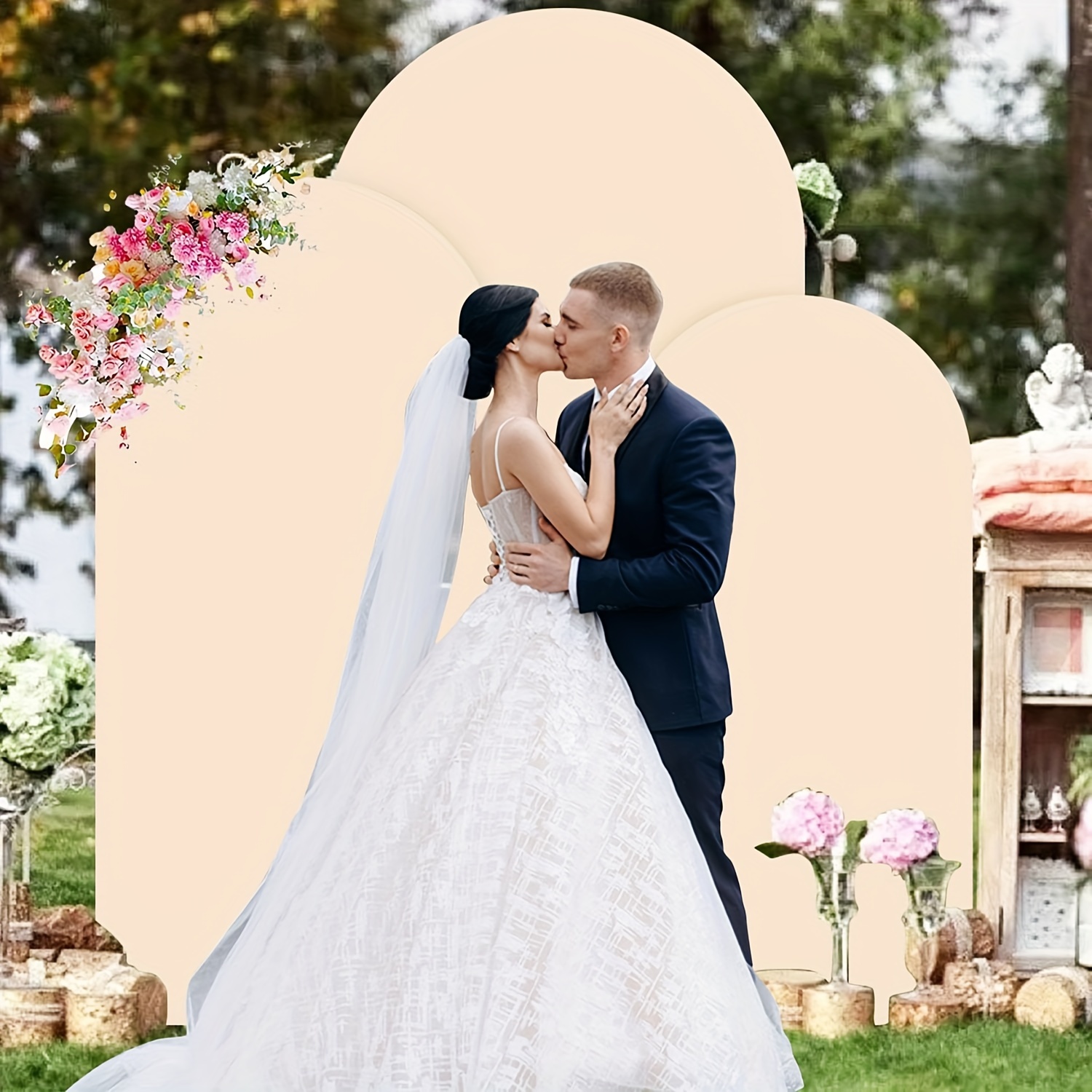 

3 Piece Wedding Arch 6ft, 6.6ft, 7.2ft Beige, Cover Spandex Fitted Wedding Arch Stand Cover Round Top Arch Backdrop Cover For Wedding Birthday Party Ceremony Banquet Decoration