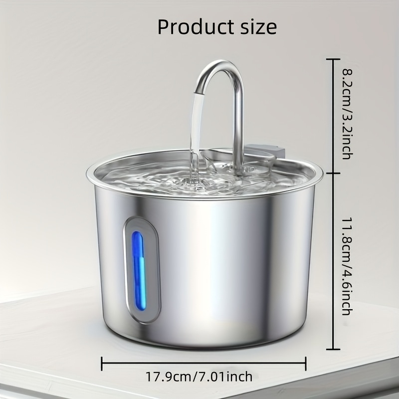 2 2l 74oz round cat automatic water fountain stainless steel pet water fountain pet water feeder indoor   drinking bowl water dispenser with   pump and filter   window no 5v 1a plug water feeder contains a filter