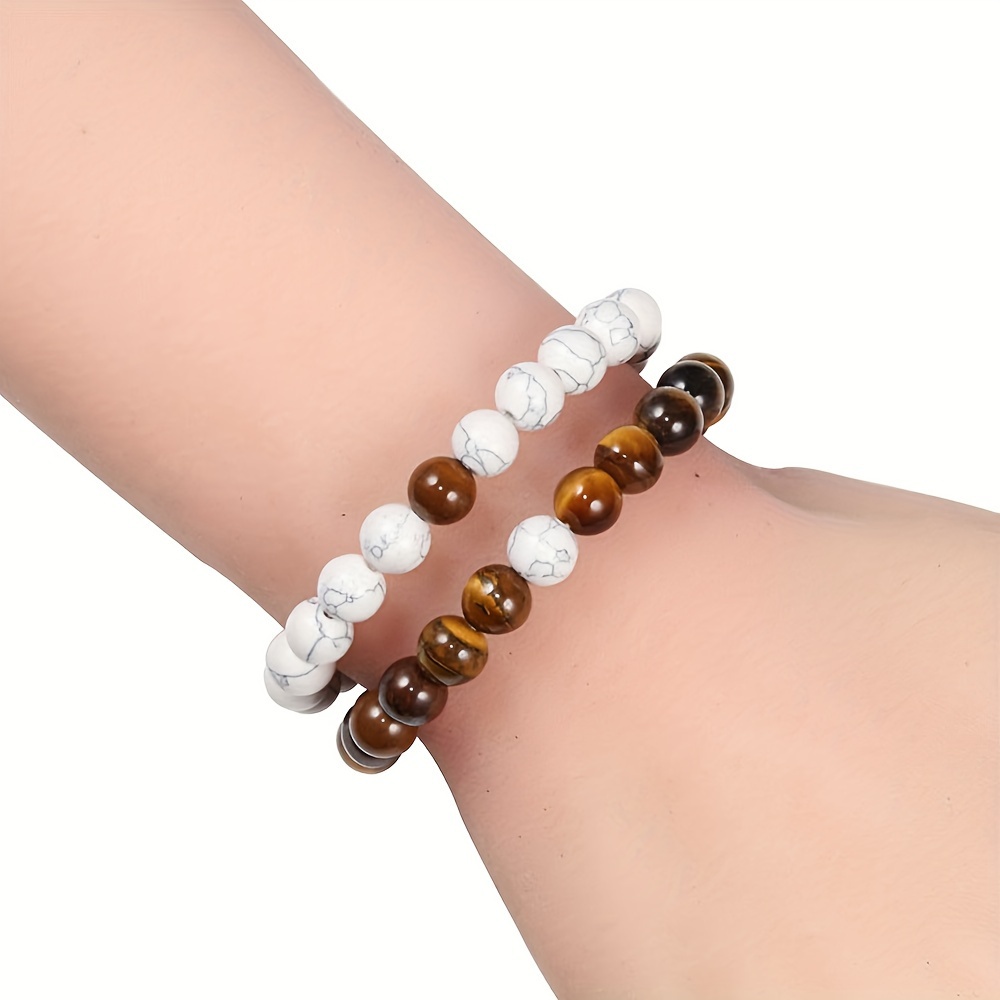 Boho Style Stone Bead Bracelets for Couples - Set of 2