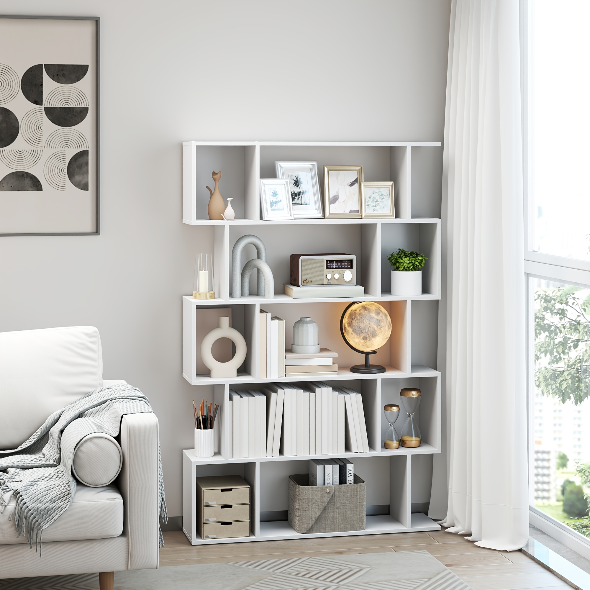 Image of Five-tier, Freestanding Bookshelf With Open Shelves, 24 X 90 X 159cm, Suitable For Living Room, Bedroom And Study, White.