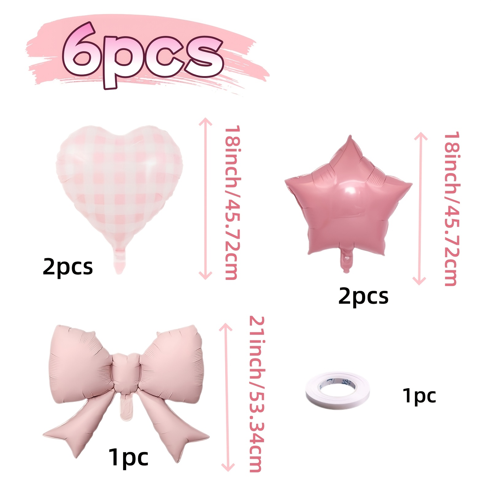 TEMU 6pcs, -shaped Balloon Set, Large Bow And Rose Shaped Balloons, Checkered Love Balloons, Wedding, Bridal Shower, Girl's Birthday, Baby Shower,