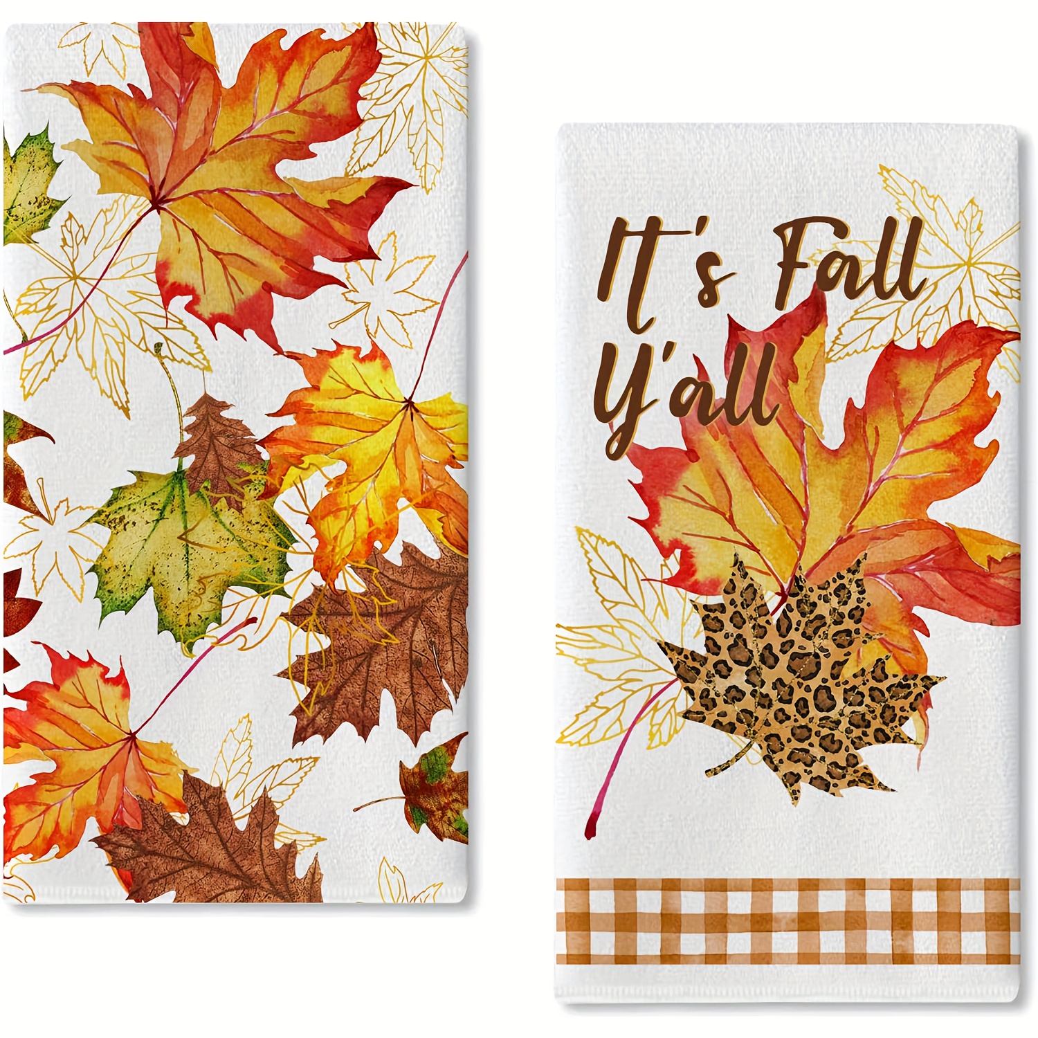 

2pcs Autumn Themed Kitchen Dish Towels - Maple Leaf And Farmhouse Decorations, Ultra Absorbent Microfiber, Machine Washable, Fall Holiday Gifts And Cleaning Supplies Fall Decor