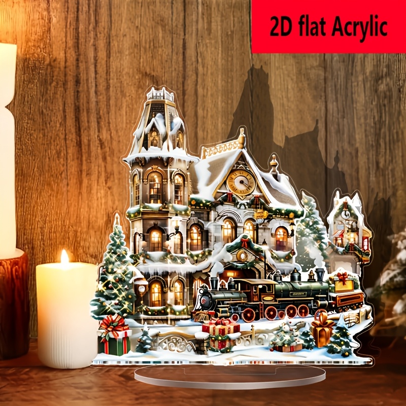 

1pc Christmas And Train Scene Acrylic 2d Tabletop Decoration - Holiday Decor For Home, Office, , Uncharged Gift