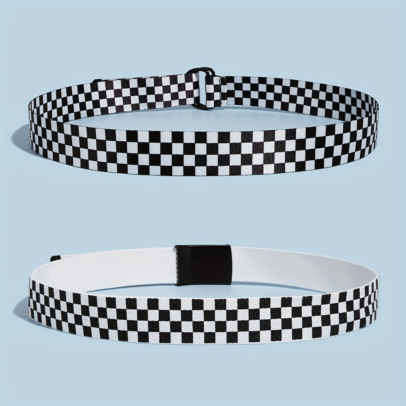 Preppy Style Unisex Canvas Belt with Checkered Pattern