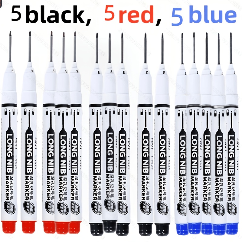 TEMU 15pcs Long-head Markers (5 Black 5 Blue) 30mm Deep Hole Precision Fine Point Ink Pens Red/black/blue Multi-functional Drawing Pens For