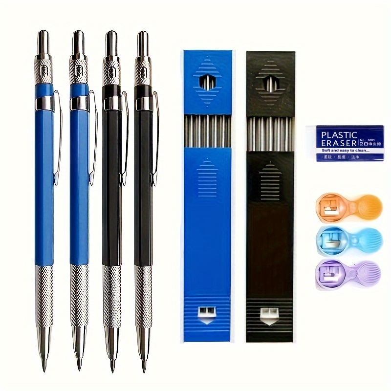 

6pcs/set 2.0mm Mechanical Pencil Set 2b Automatic Pencils With Black Lead Refills For Art Sketch Draft Drawing Writing Crafting Supplies (2 Pencil+2box Lead Cores+1eraser+1 Pencil Sharpener)