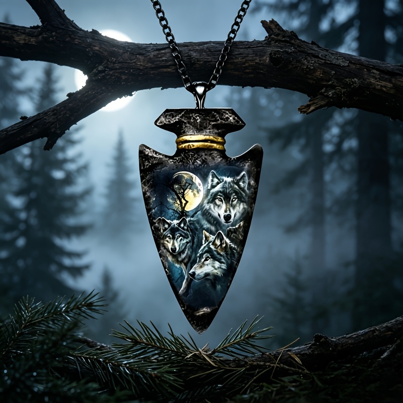 TEMU Wolf Pack Necklace - Gothic Alloy Statement Piece With & Tree Motif