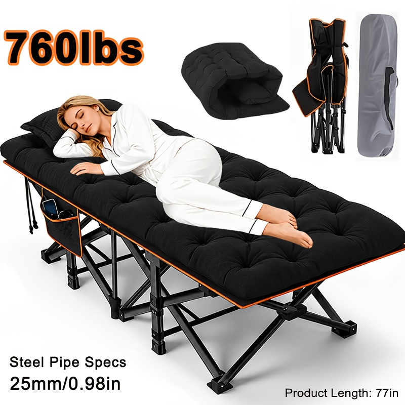 TEMU Camping Bed With Mattress, Large Load-bearing Capacity, Foldable Outdoor Bed With A Portable Bag, Suitable For Adults And Children, Durable Camp