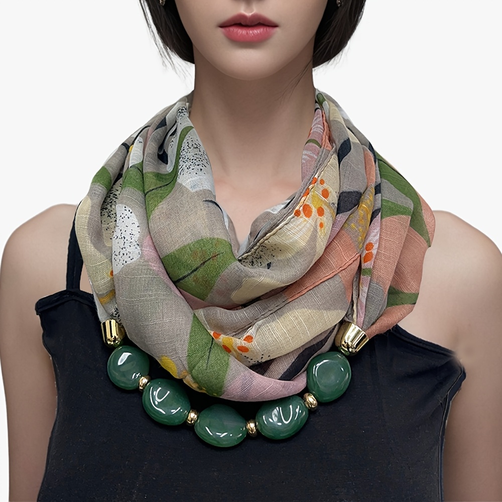 TEMU Feel -like 3-circle Round Scarf Women's Printed Leaf Polka Dot Scarf Shawl Niche Neck Scarf