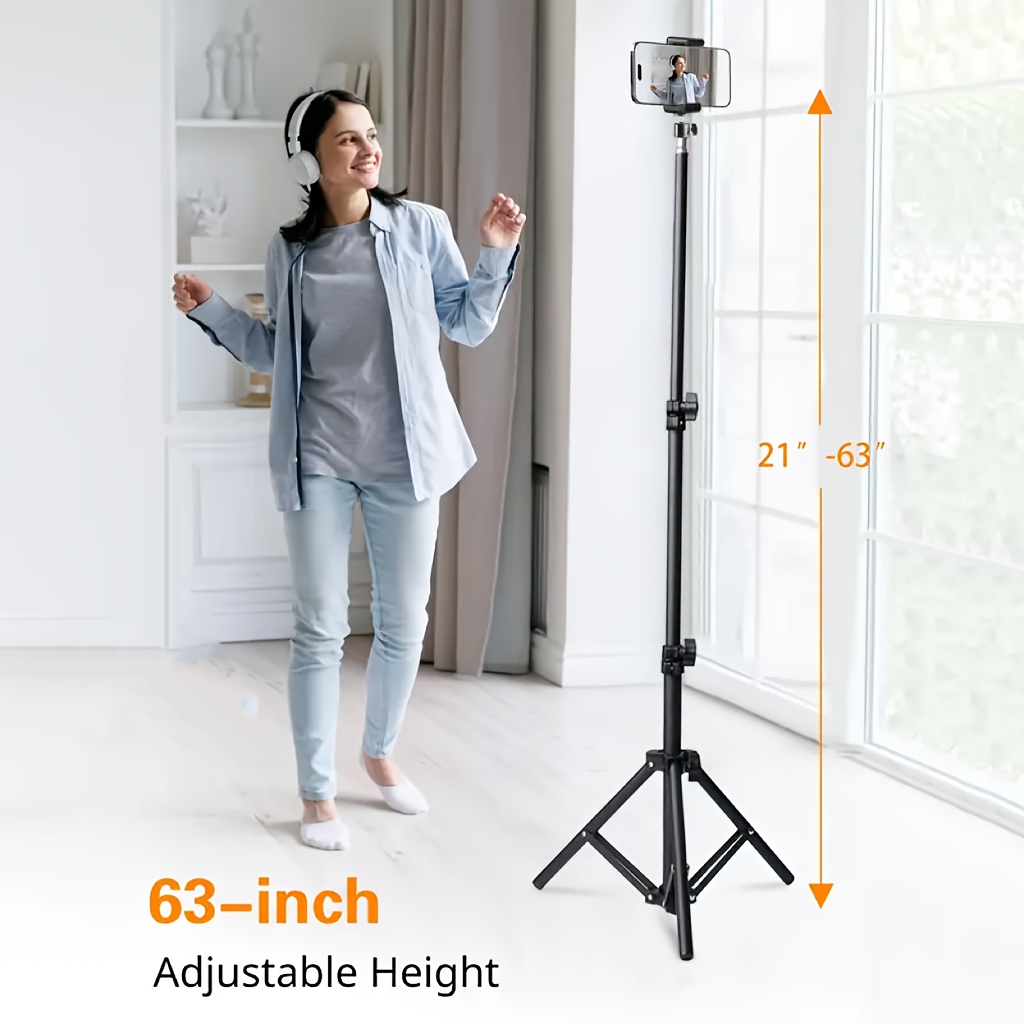 TEMU 160cm Aluminum Alloy Tripod And Selfie Stick, Extendable Selfie Stick With Rotating Translation Head And Phone Holder Clip, Suitable For Video