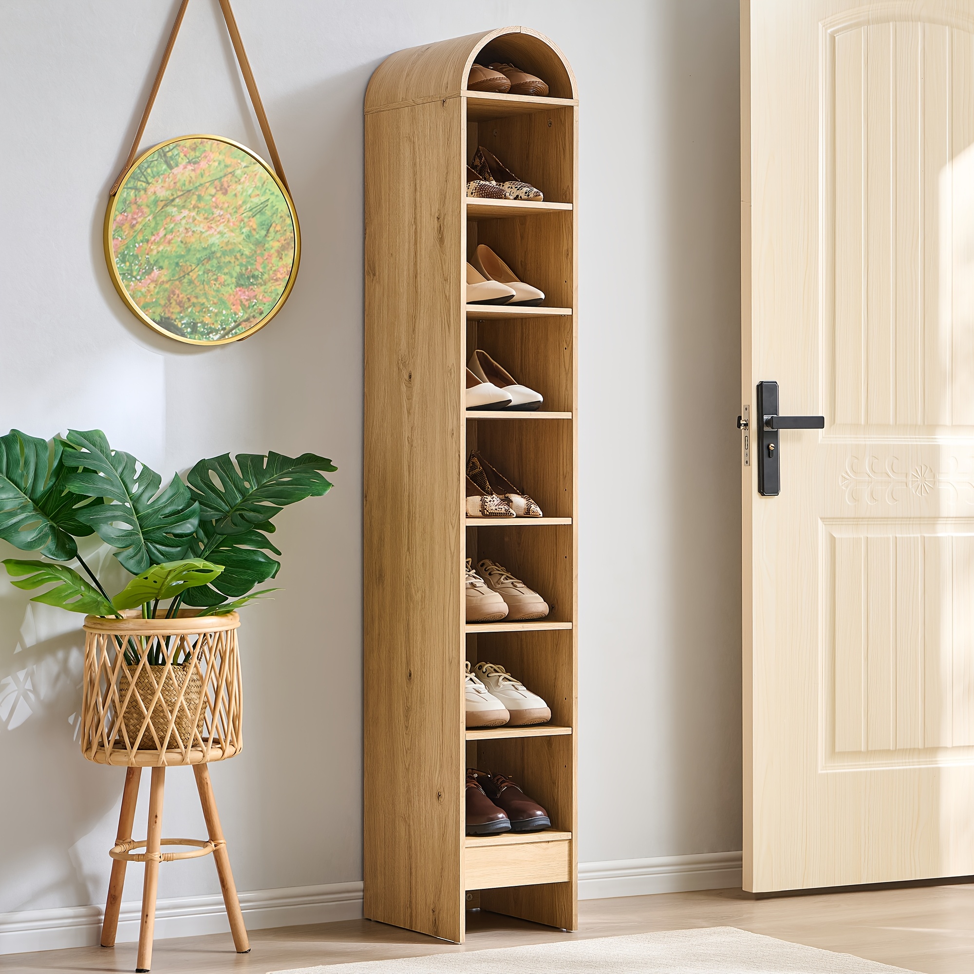 Wooden Shoe Shelf Long Narrow Shoe Cabinet Wood Shoe Tower