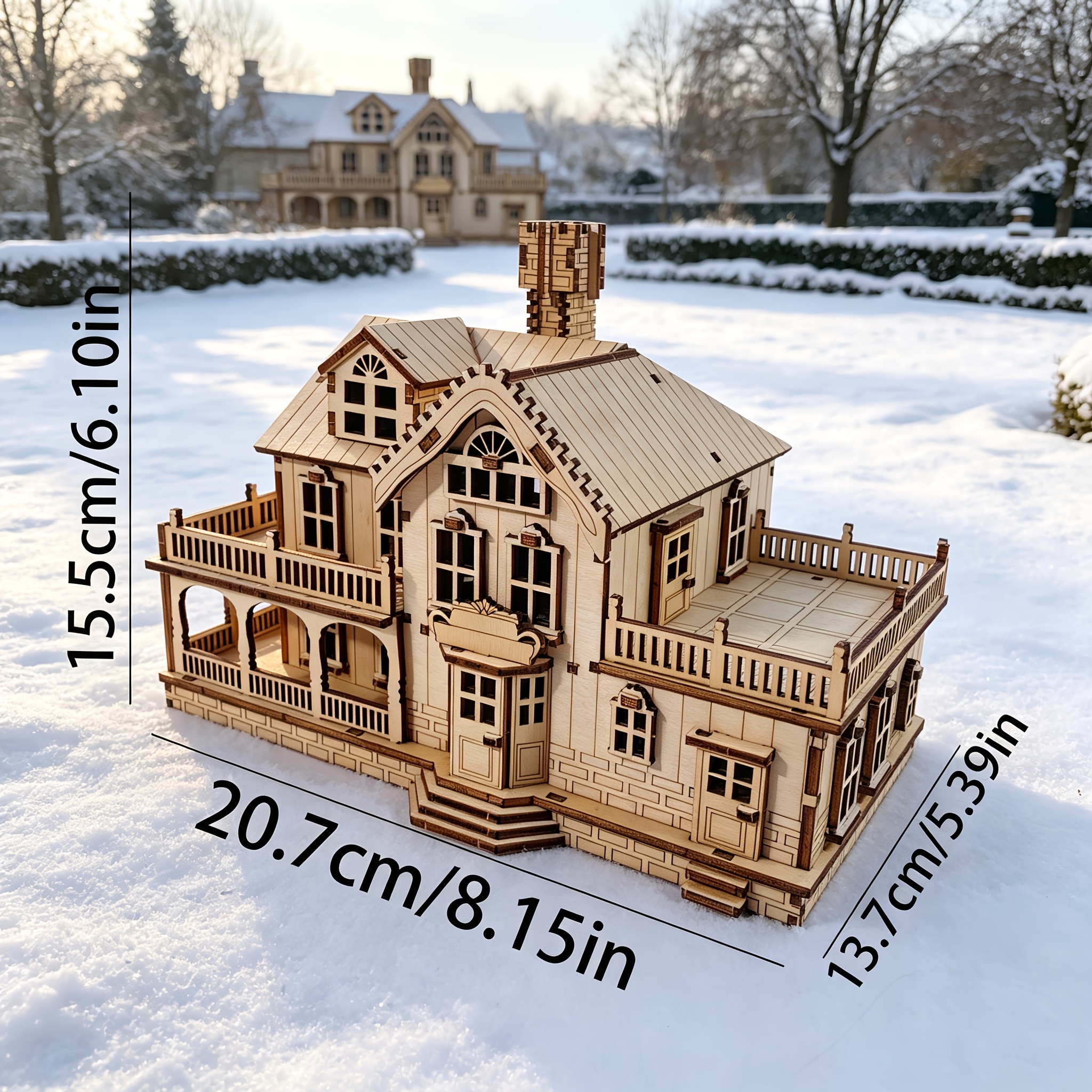 TEMU Wooden 3d Puzzle: Vintage Villa Model, House Assembly Kit, Desktop Ornament, Birthday, Christmas, And Halloween Gift