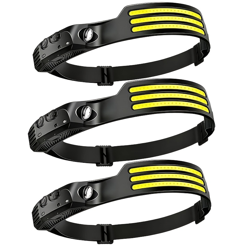 TEMU Lampe frontale LED multifonctionnelle d'extérieur 3 pièces à trois lumières, rechargeable par USB, lampe frontale de pêche portable avec