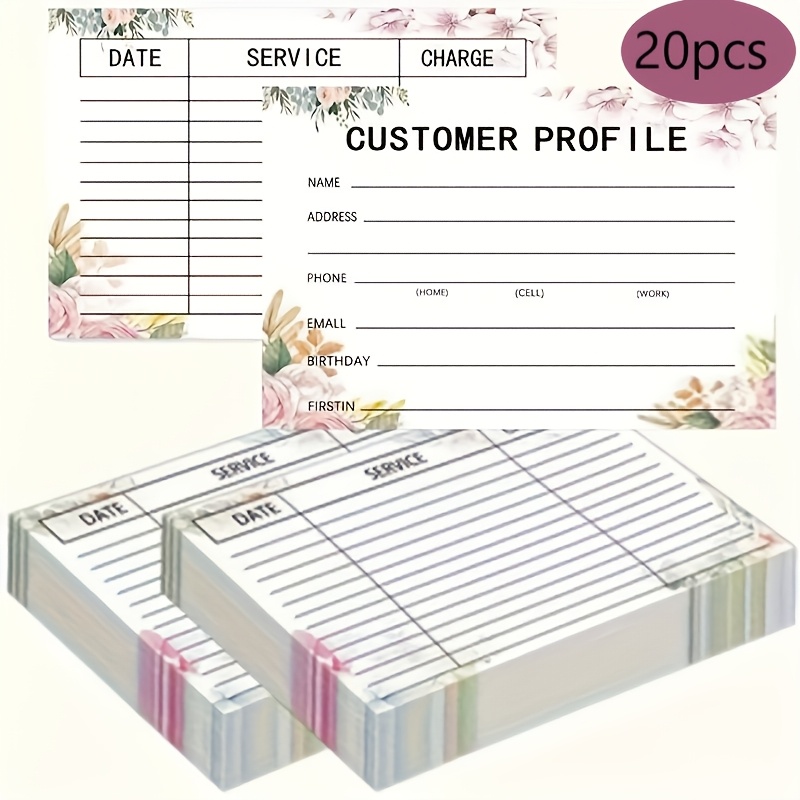 

20pcs, Carte de Fichier Client, Design Floral, 6x4 Pouces, Carte de Client Personnalisée, Insert d'Organisateur Commercial, Feuille d'Informations Client Coiffeur