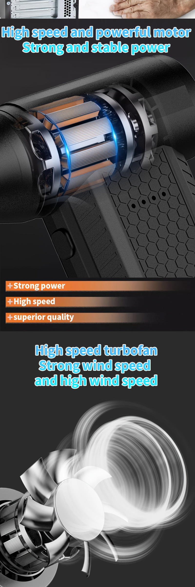 powerful mini   wireless handheld dust blower 8000mah lithium rechargeable battery usb charging multi use floor air duster for vehicles keyboards car seats and barbecues details 3