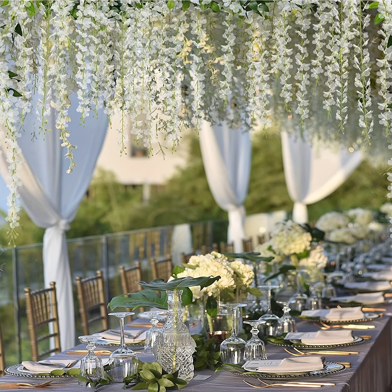 TEMU Halloween Christmas 60pcs Branches Wisteria Hanging Flowers, Hanging Flowers, Wisteria, Wisteria Garland, White Hanging Flowers, Hanging Flowers
