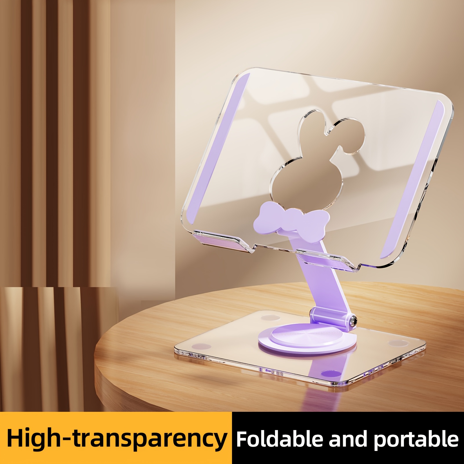 TEMU 1pc Tablet Stand, With A . The Pc Transparent Panel And Base, Metal Support Rods, Stable Support. Suitable For Mobile Phones And Tablets.