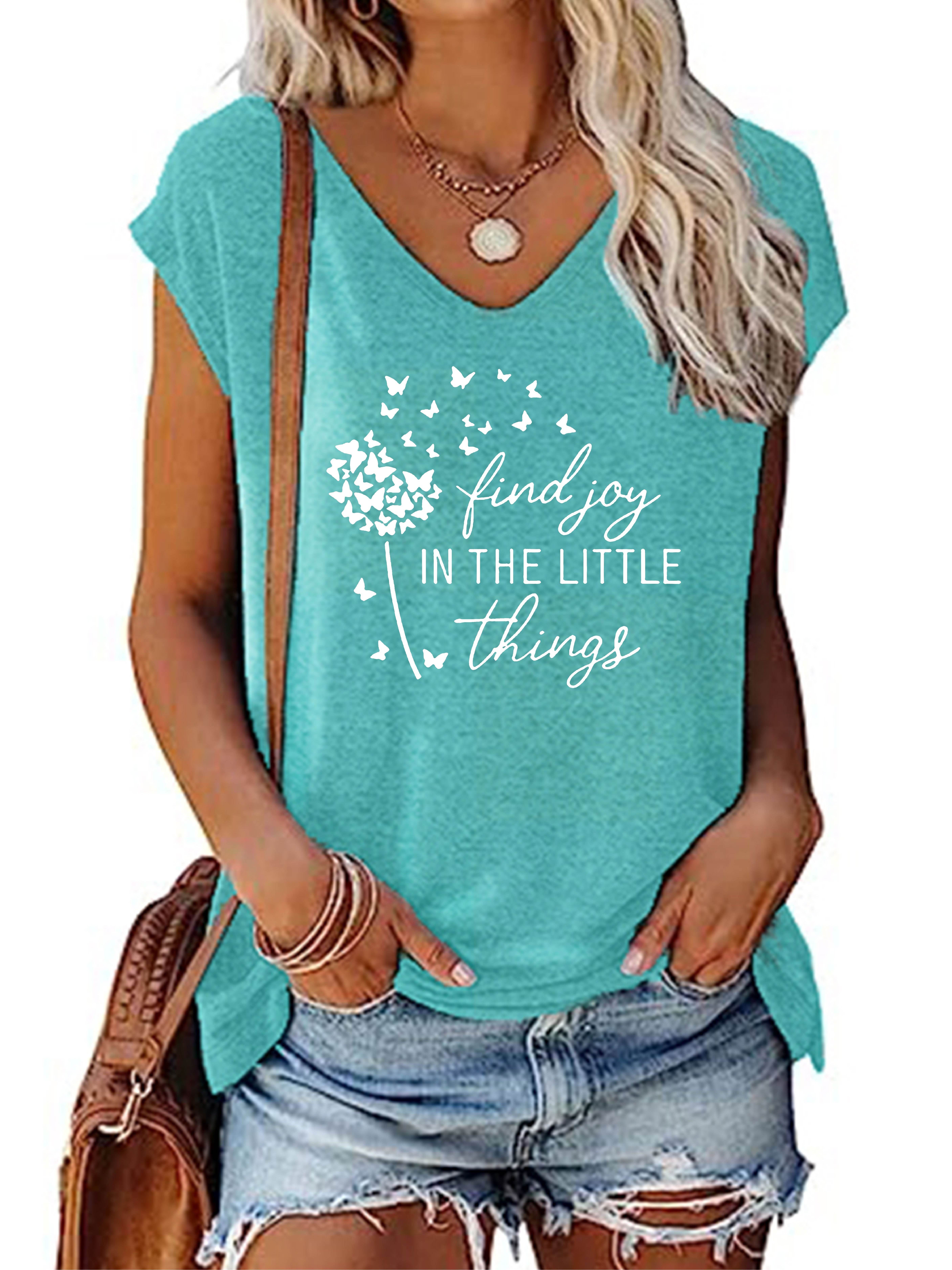 Letter & Dandelion Print V-neck Tank Top, Casual Sleeveless Tank Top For Summer, Women's Clothing