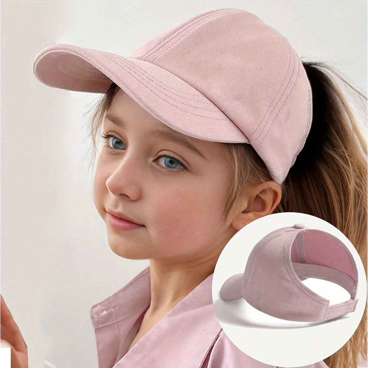 

Kids Summer Solid Color Ponytail Baseball Cap, Adjustable Uv Protection Lightweight Duckbill Hat, Ideal For Daily Wear, Outdoor Activities, For Ages 3-6y