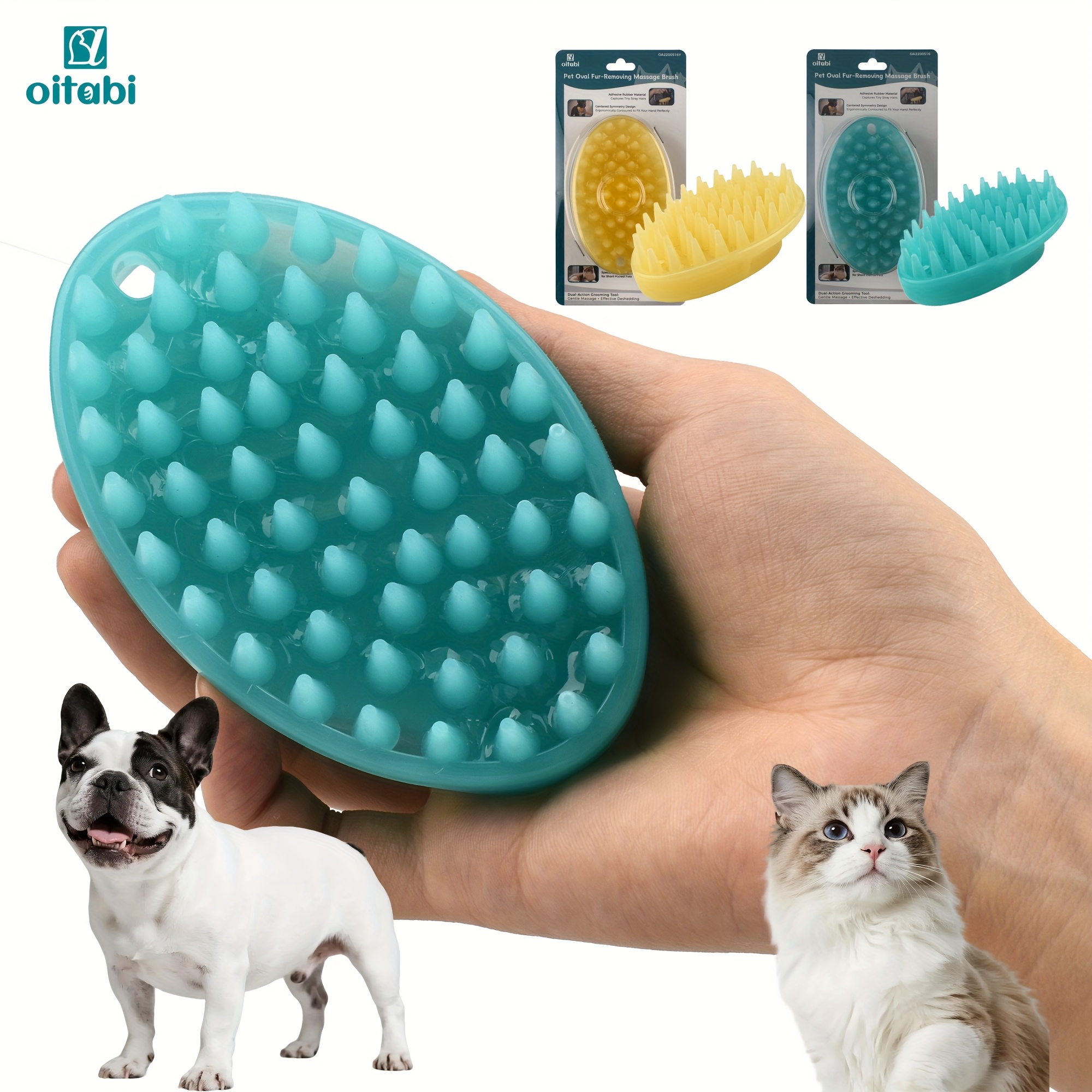 Oitabi Cat Soft Rubber Brush, Washable Rubber Pet Brushes for Indoor Cats & Dogs - Grooming Shedding Massage & Bath, Scratch-Free Removes Hair Mats, Tangles, and Loose Fur for Short Hair Pets