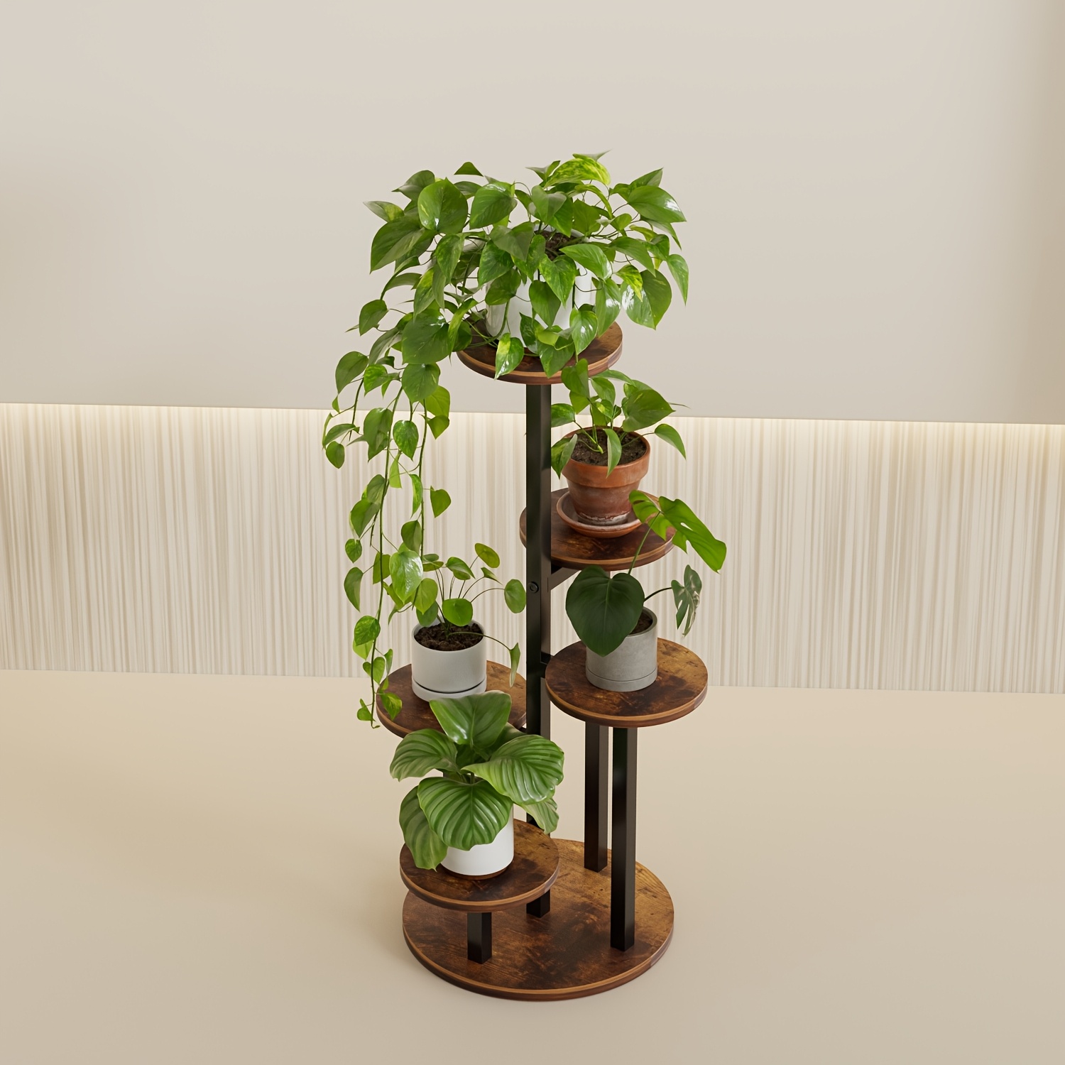 83.82cm Vintage 3-Tier & 5-Tier Wood-Metal Combination Plant Stand - Round Succulent Flower Rack, Available in Small/Medium/Large Sizes, Suitable for Living Room, Bedroom, Kitchen, Office, Hallway - Rustic Brown