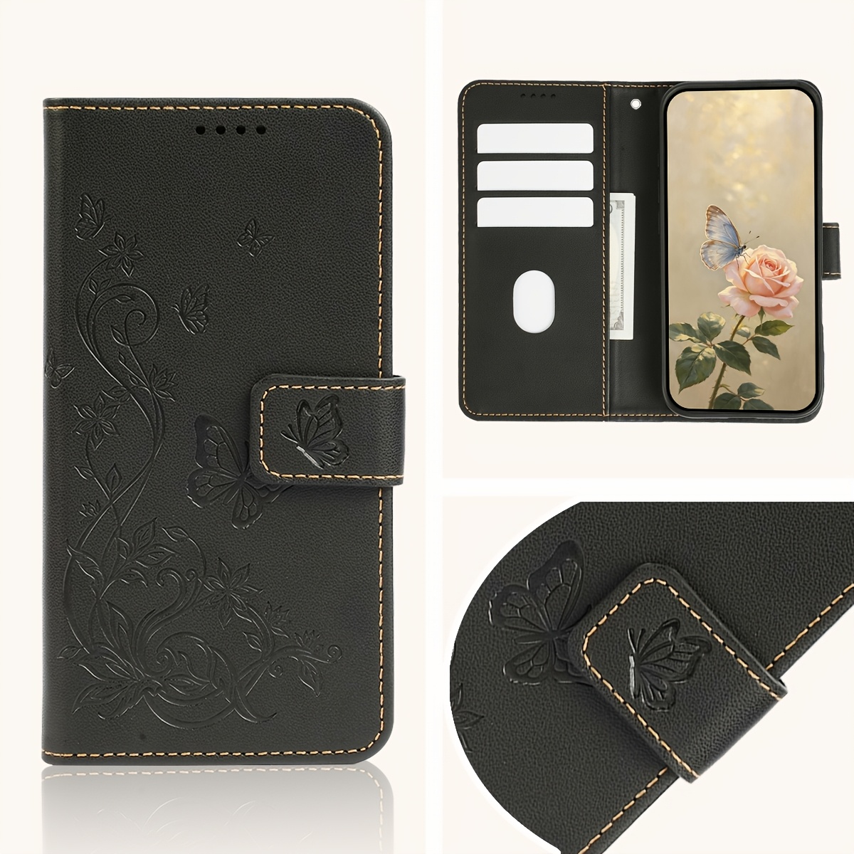 TEMU Phone Case - Suitable For Redmi A5 4g European Version 173mm Flip Wallet Phone Case, With Trendy 3 Card Slots Holder Kickstand Pocket, Anti-drop