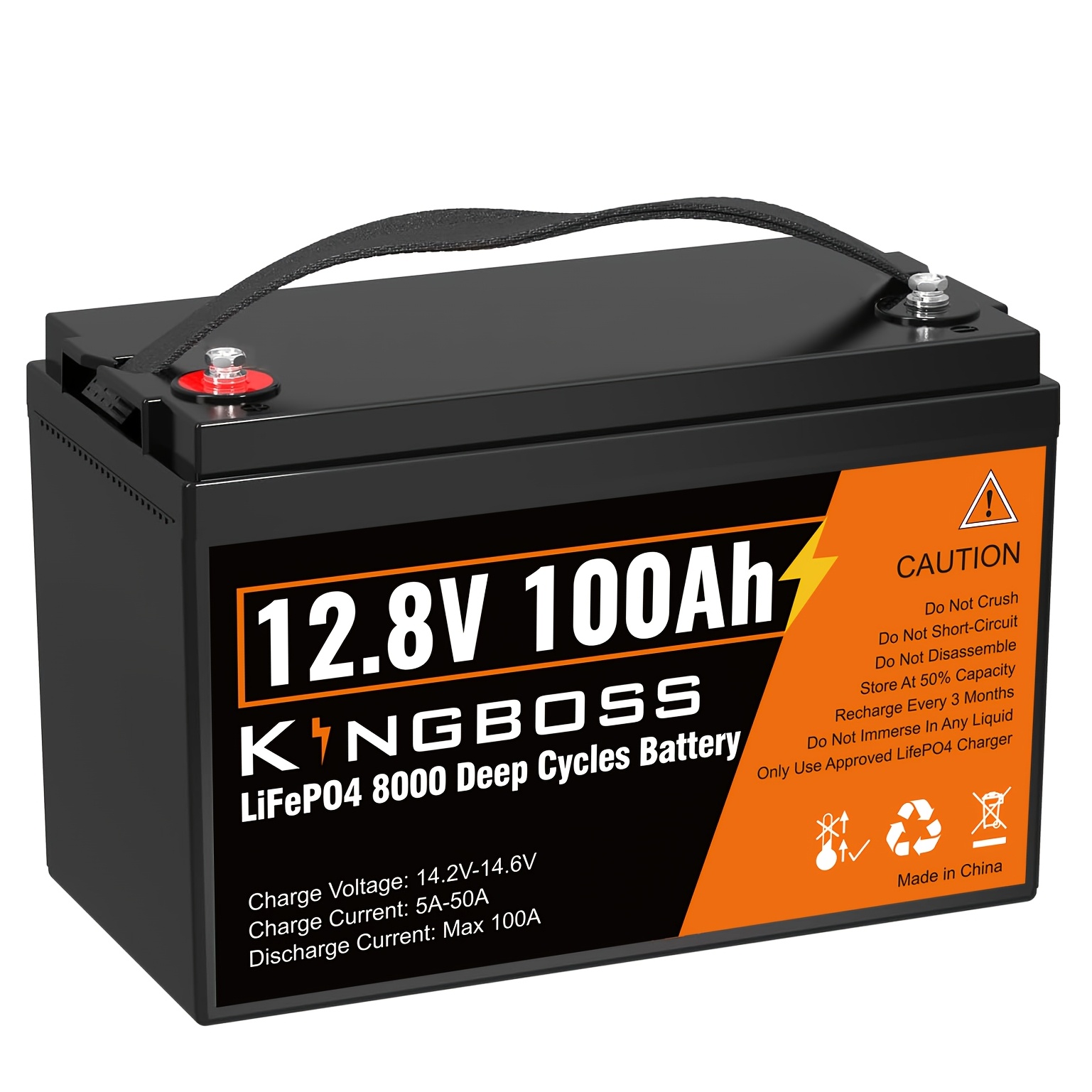 TEMU 12.8v Lifepo4 Battery 100ah, Deep Cycle Lithium Battery, Built-in 100a Bms, 10 Years , Perfect For Rvs, Golf Carts, Pleasure Boats, Systems, And