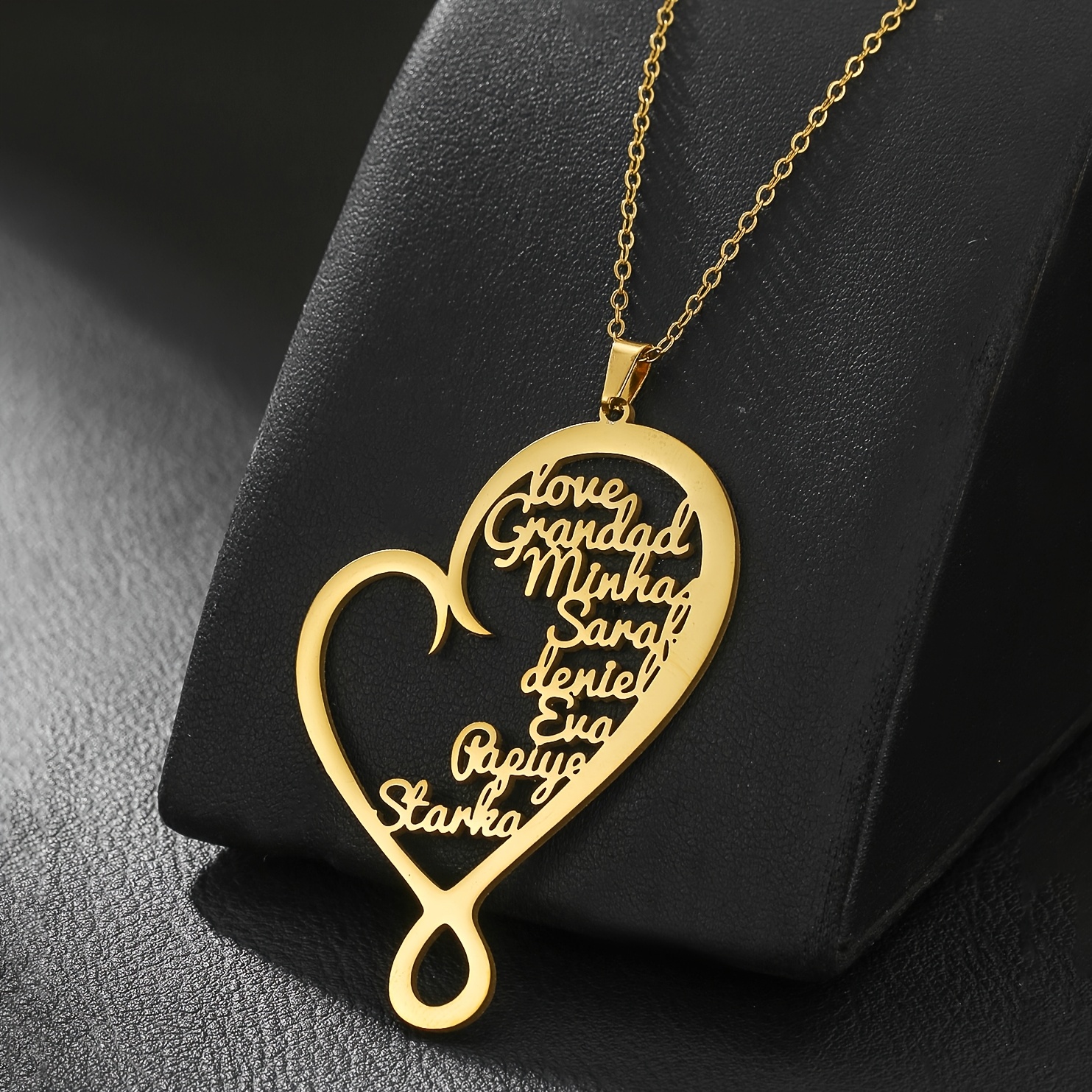 TEMU Minimalist Temperament 304 Stainless Steel Mo Heart Geometric Lines Ladies Pendant Necklace - Personalized Custom 1-9 Family Names Heart-shaped