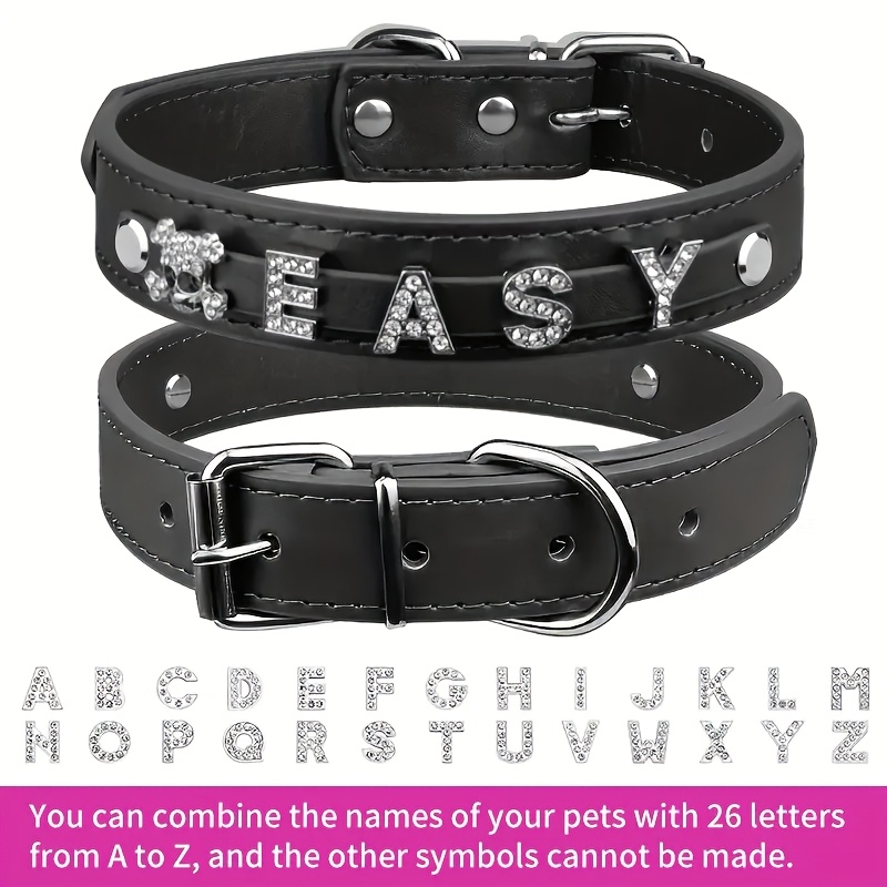 TEMU [customization] 1pc Personalized Letter Diamond Collar, With Personalized Id Name And Contact Information Cat Collar, Anti-loss, Suitable For