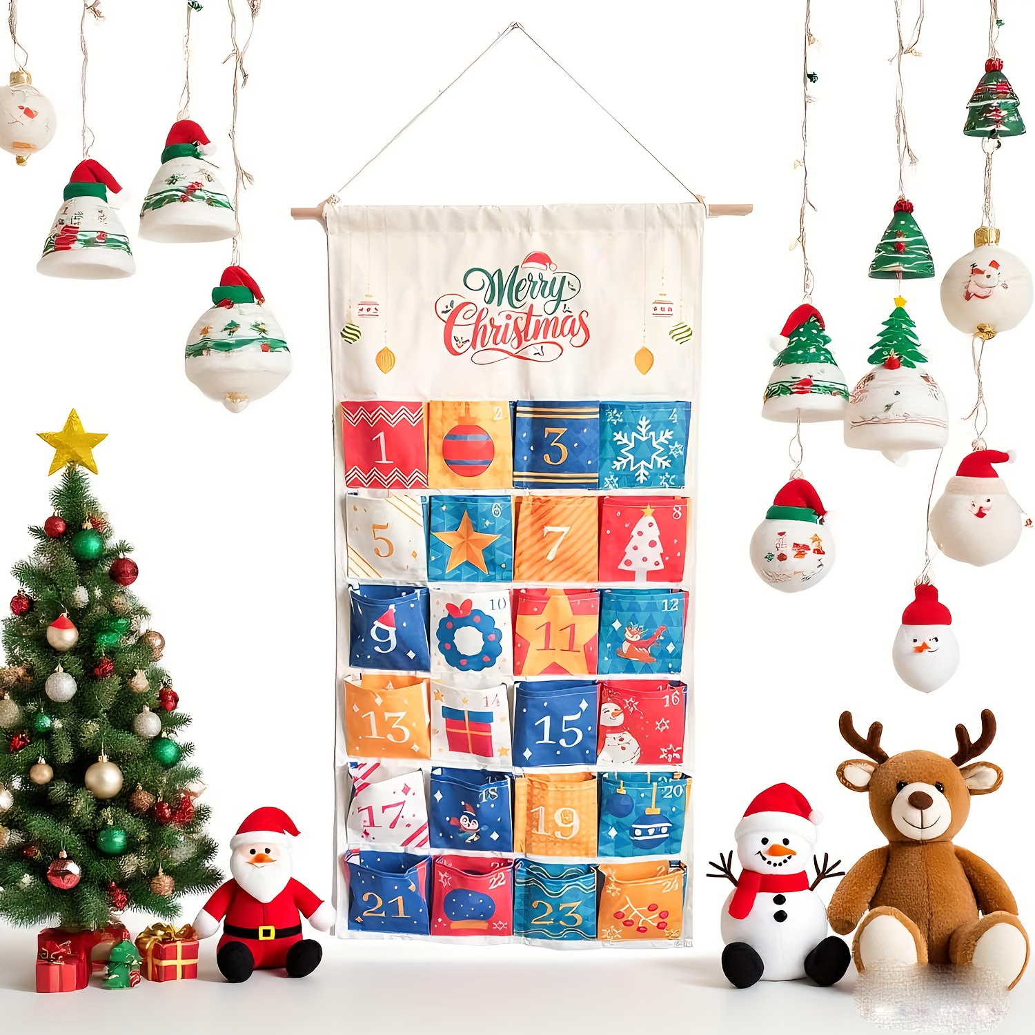 large 24 pocket reusable fabric advent calendar fillable diy