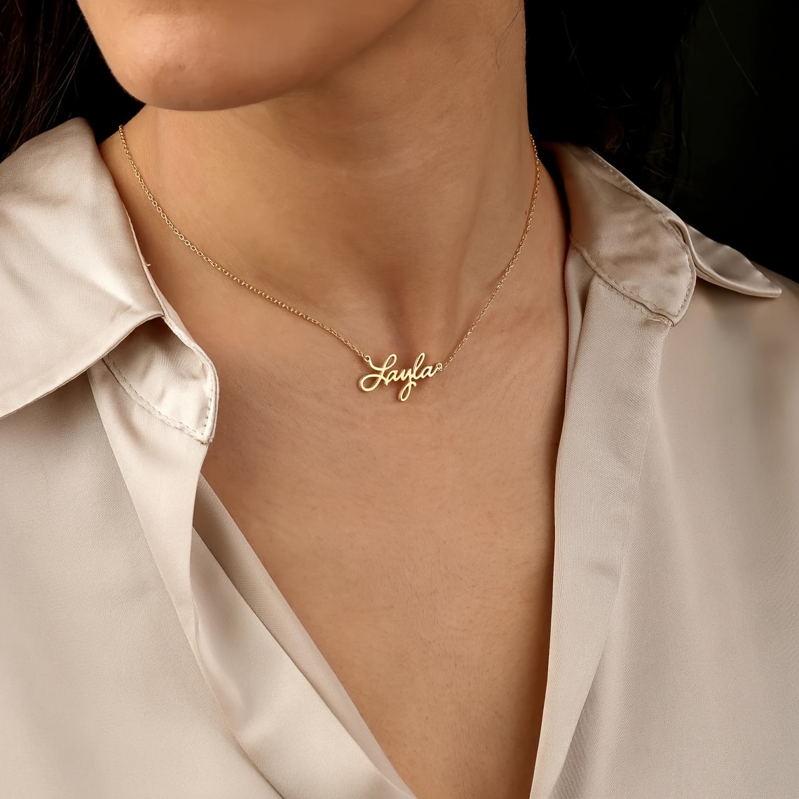 TEMU Customized Minimalist Name Necklace, Personalized Stainless Steel Exquisite Necklace, In Font Styles, Trendy Jewelry For Women, Language To English