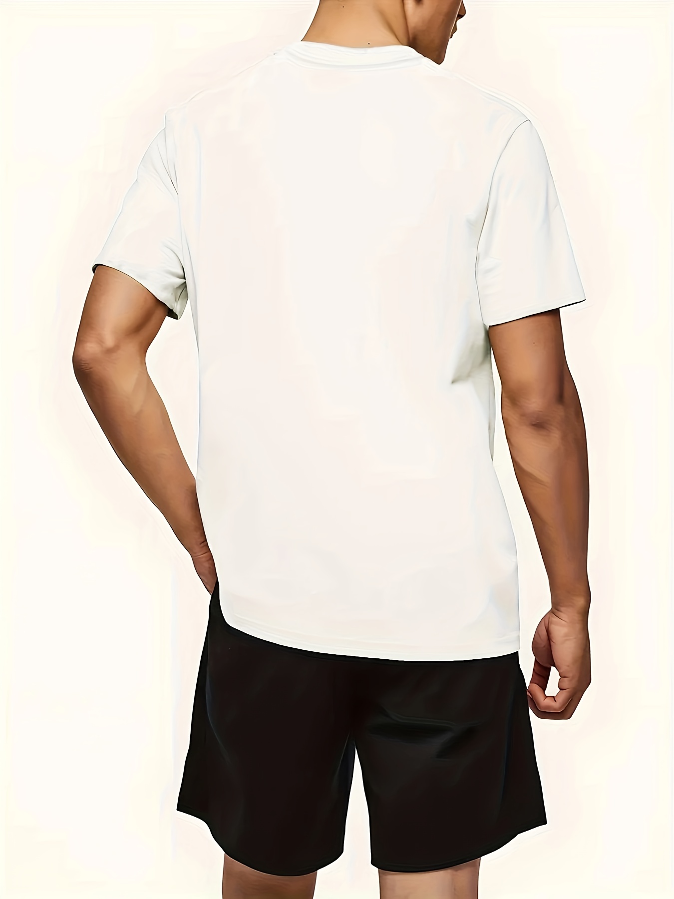 Paris Gradient Letter Print Men's Two-Piece Set: Crew Neck Short Sleeve T-Shirt and Drawstring Shorts Summer Casual Sportswear