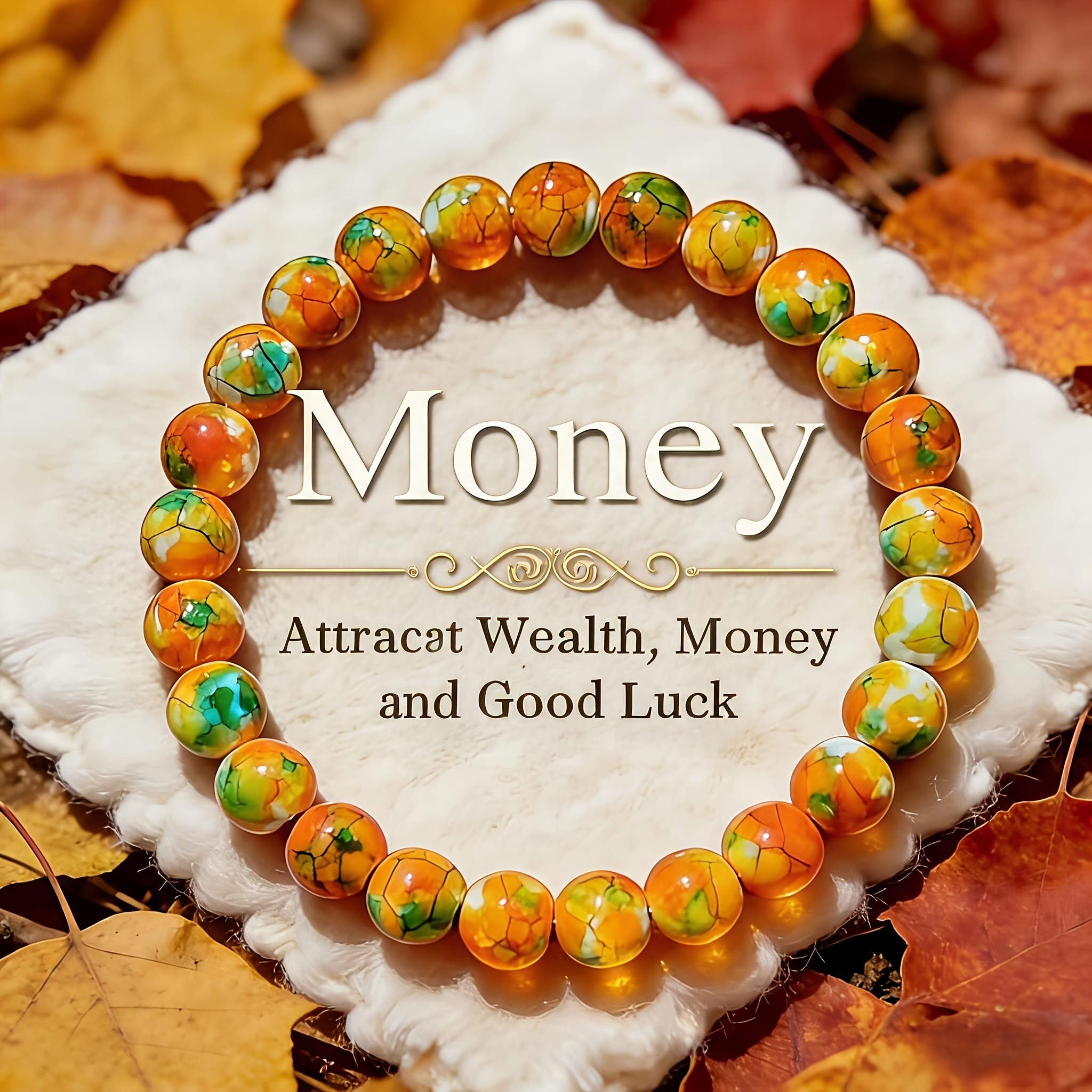 1pc Orange-yellow Smooth Raindrop Stone Wealth Hand Chain, Handmade Elastic Spiritual Jewelry, Symbolizing Attracting Wealth, Luck, Unisex, Suitable For Daily Wear And Gifts