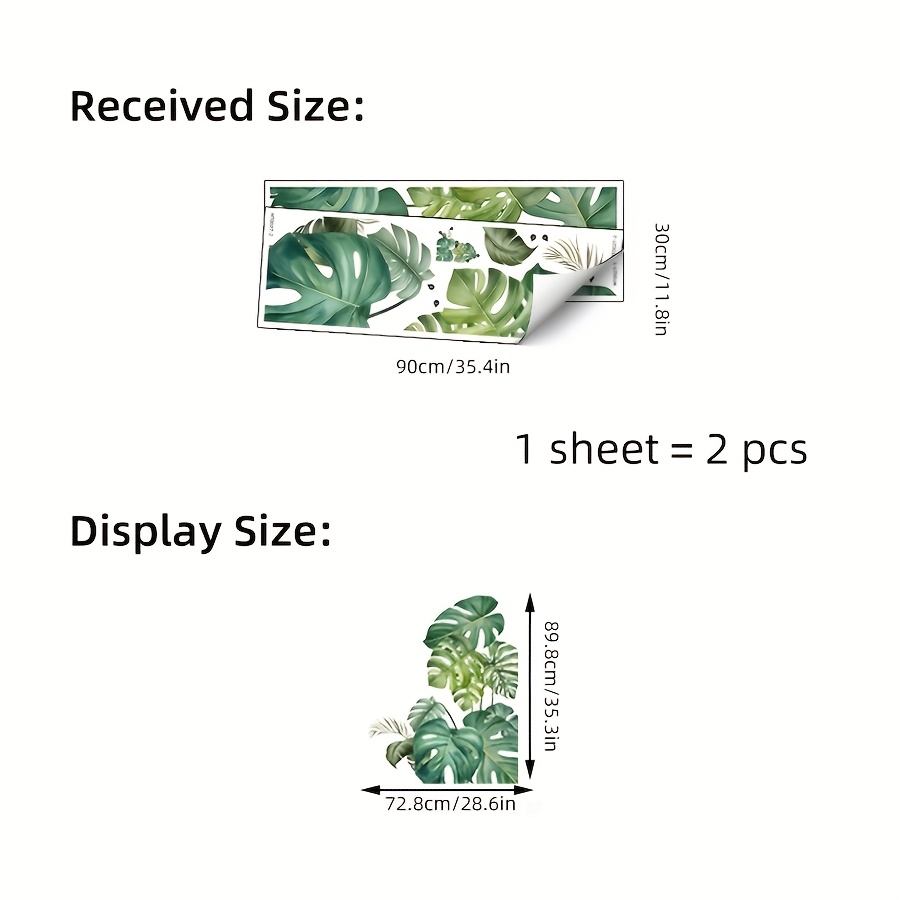 Image of 2 Sheets (large Size) Leaves Wall Stickers - Pvc Self-adhesive Stickers - Suitable For Bedroom/living Room/toilet/bathroom/entrance/background Decorative Wall Stickers & Home Decoration